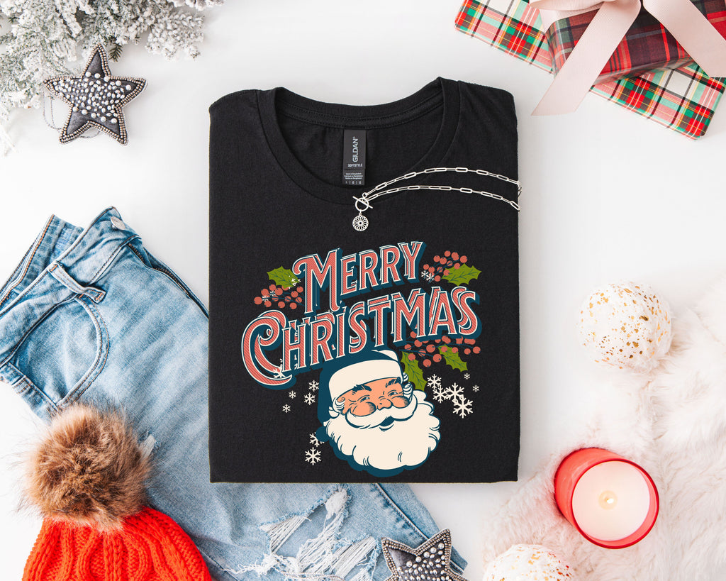 Retro Santa Tee, Santa Tee, Vintage Graphic Tee, Merry Christmas Shirt, Vintage Santa Graphic Tee, Classic Christmas, Gildan 64000, Gift, Christmas Gift