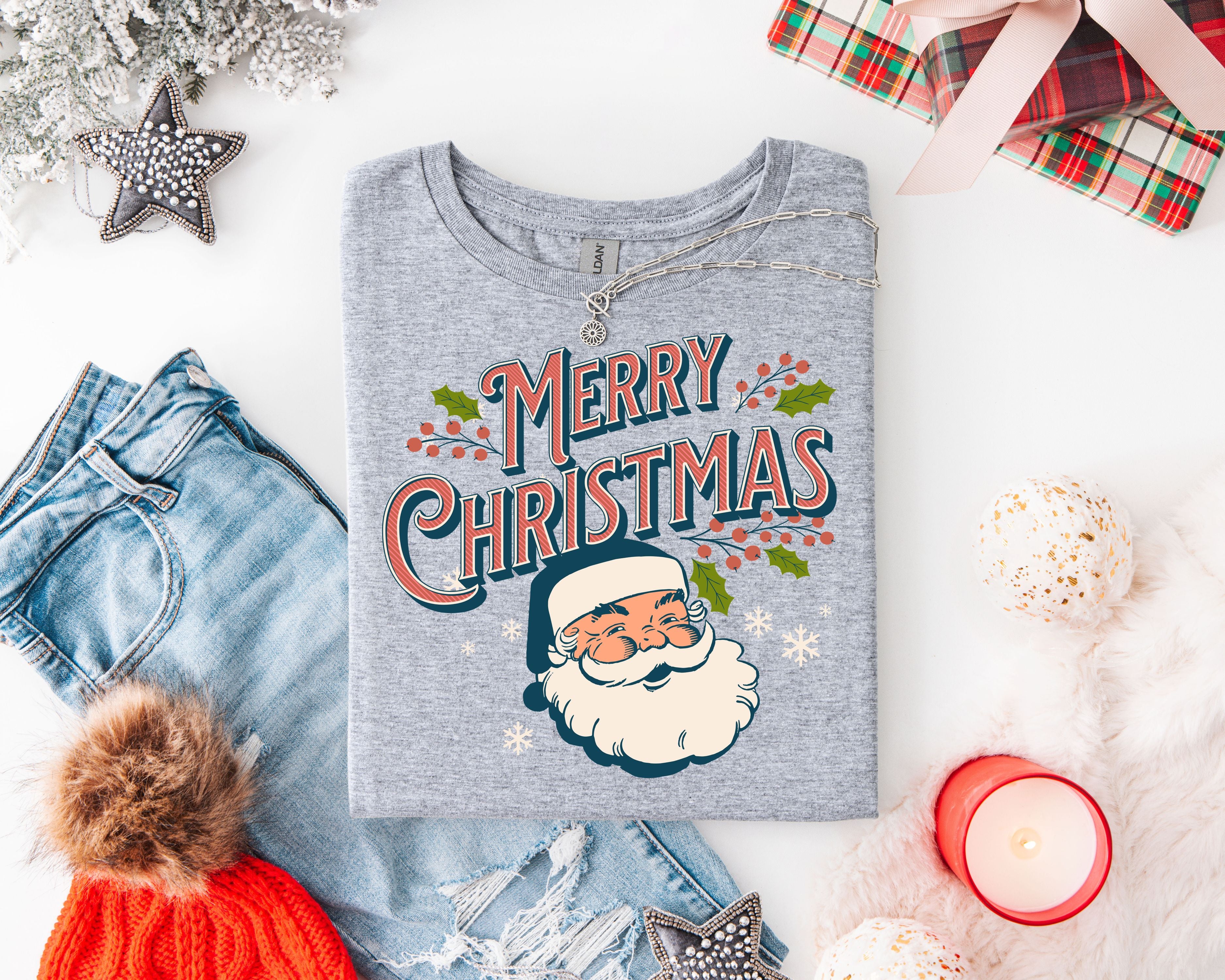Retro Santa Tee, Santa Tee, Vintage Graphic Tee, Merry Christmas Shirt, Vintage Santa Graphic Tee, Classic Christmas, Gildan 64000, Gift, Christmas Gift