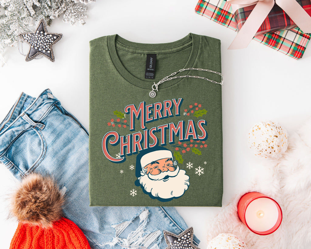 Retro Santa Tee, Santa Tee, Vintage Graphic Tee, Merry Christmas Shirt, Vintage Santa Graphic Tee, Classic Christmas, Gildan 64000, Gift, Christmas Gift