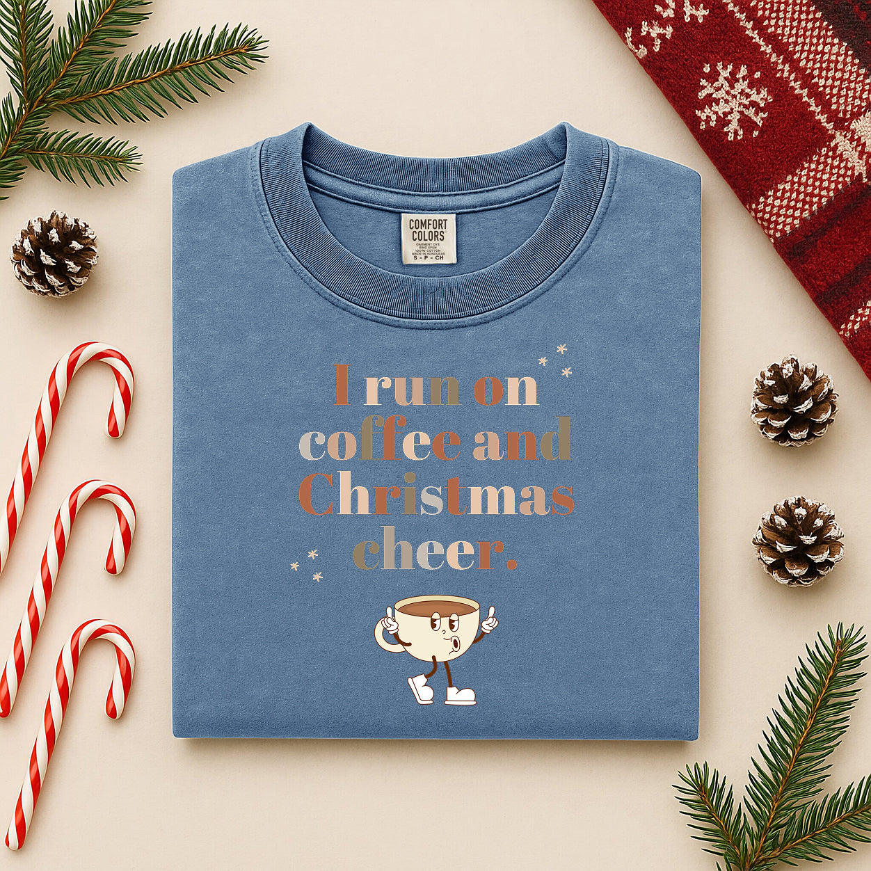 Retro 'I Run on Coffee and Christmas Cheer' T-Shirt — Vintage Coffee Cup Holiday Tee