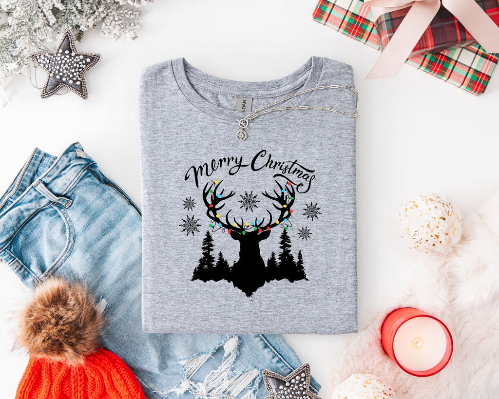 Christmas Elk Unisex T-Shirt with Antler Lights