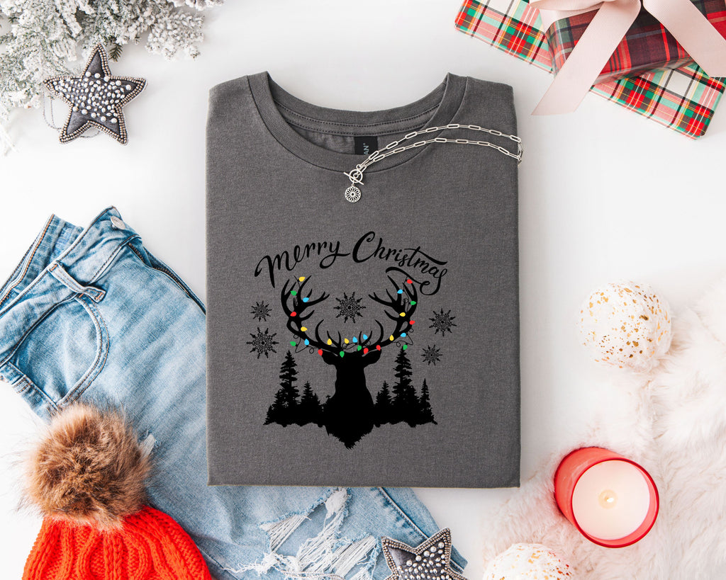 Christmas Elk Unisex T-Shirt with Antler Lights