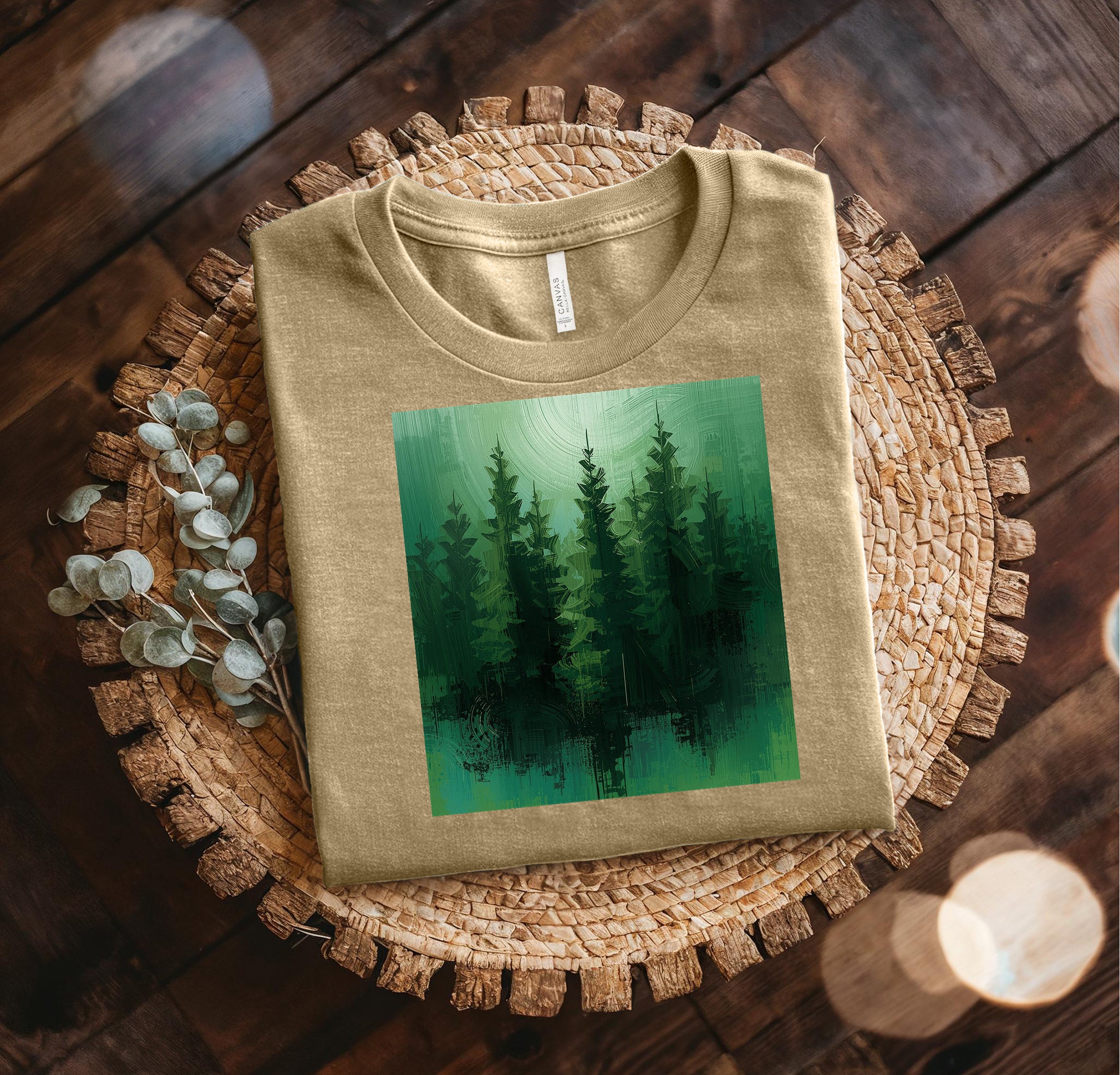 Forest Silhouette T‑Shirt — Green Pine Tree Nature Tee Bella Canvas 3001