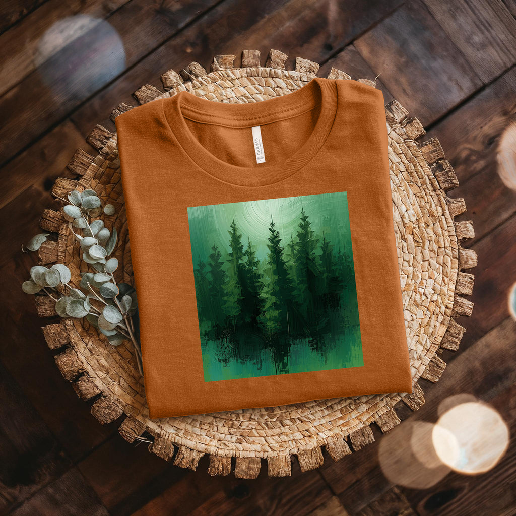 Forest Silhouette T‑Shirt — Green Pine Tree Nature Tee Bella Canvas 3001
