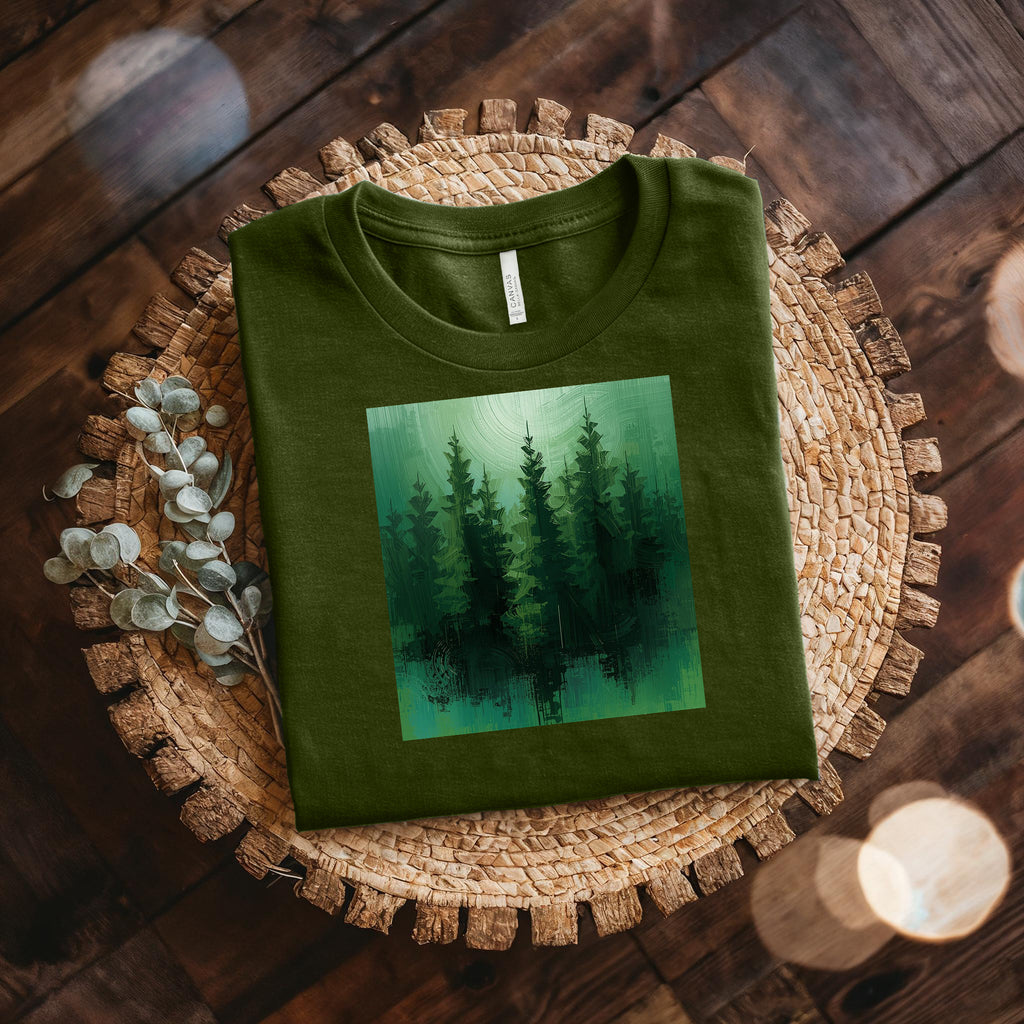 Forest Silhouette T‑Shirt — Green Pine Tree Nature Tee Bella Canvas 3001