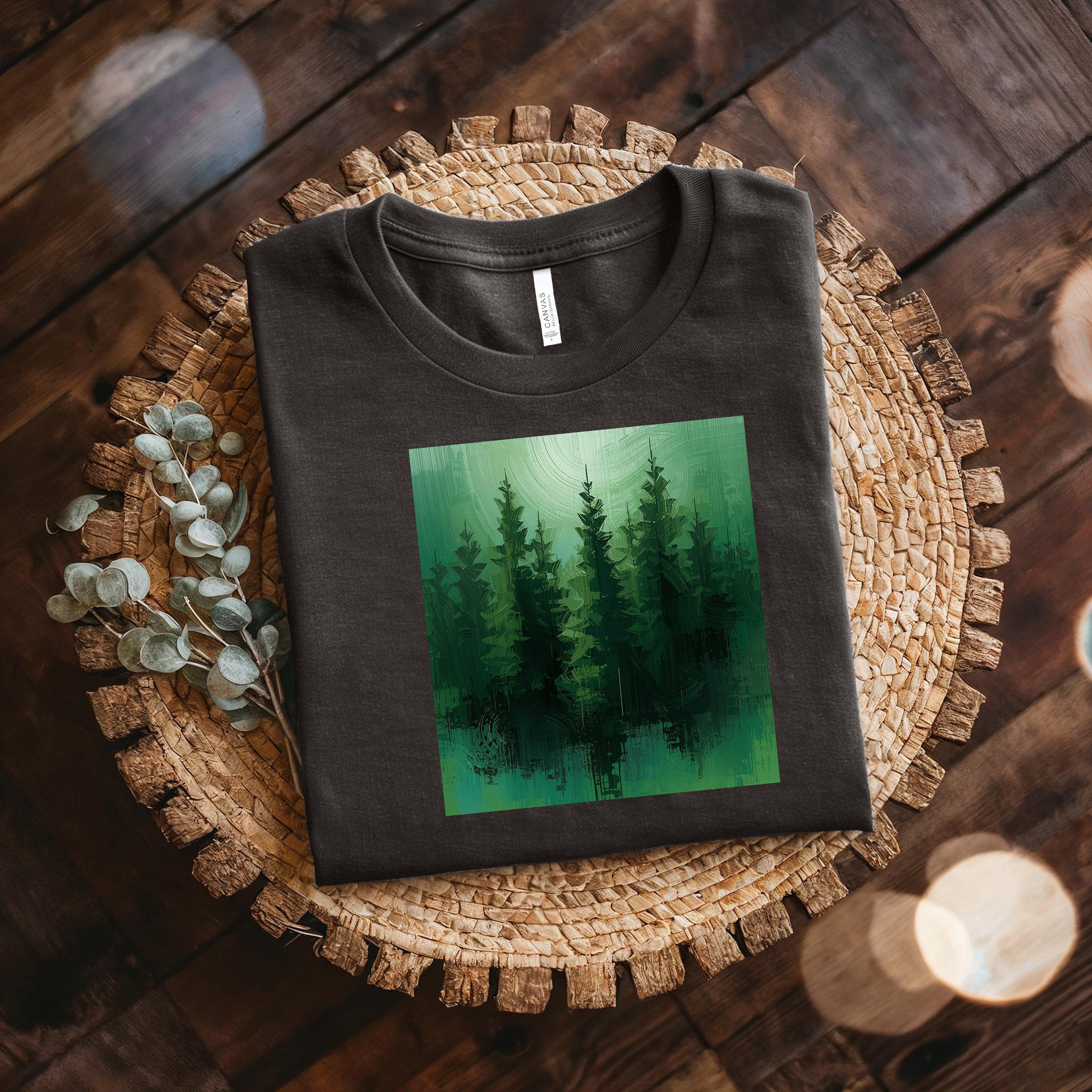 Forest Silhouette T‑Shirt — Green Pine Tree Nature Tee Bella Canvas 3001