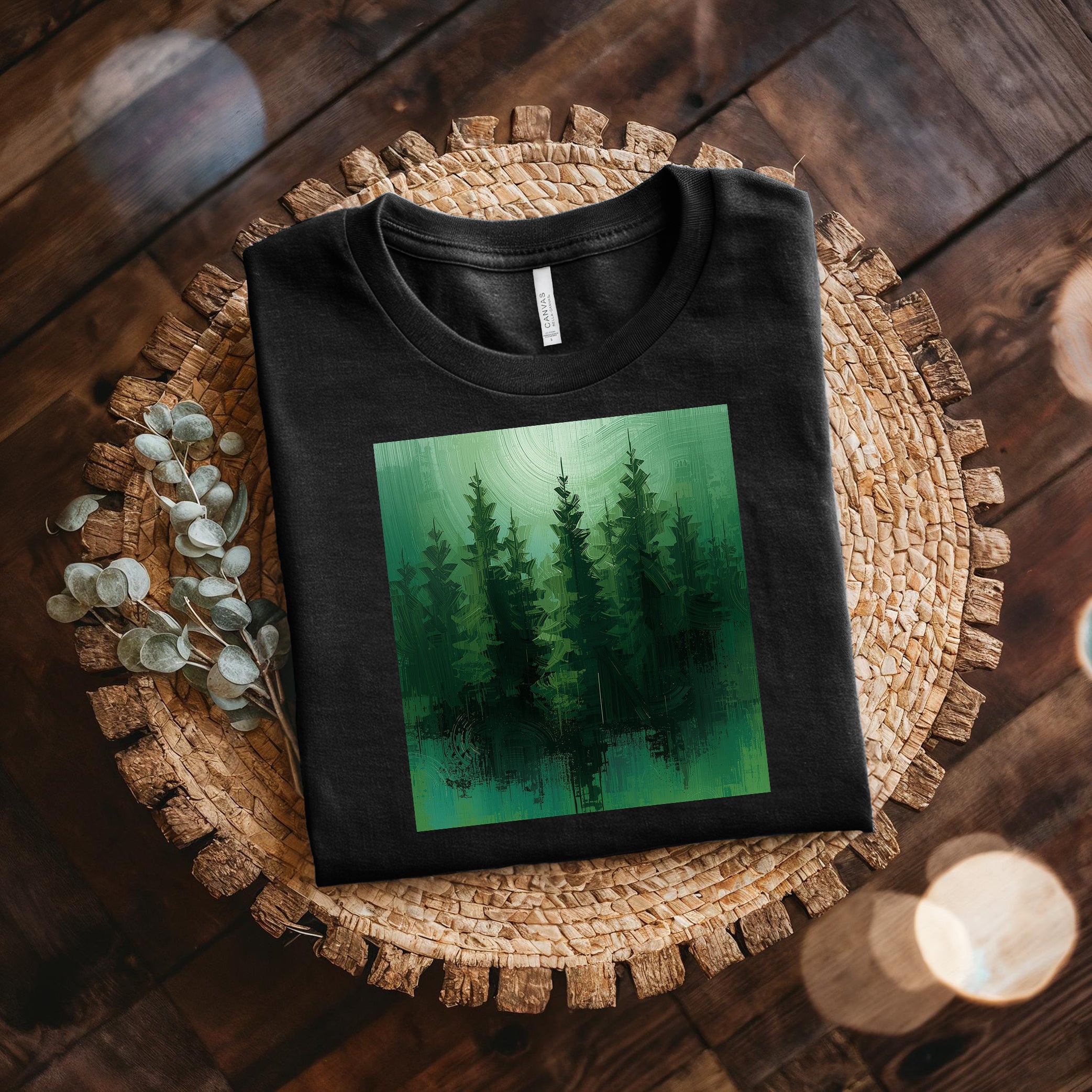 Forest Silhouette T‑Shirt — Green Pine Tree Nature Tee Bella Canvas 3001