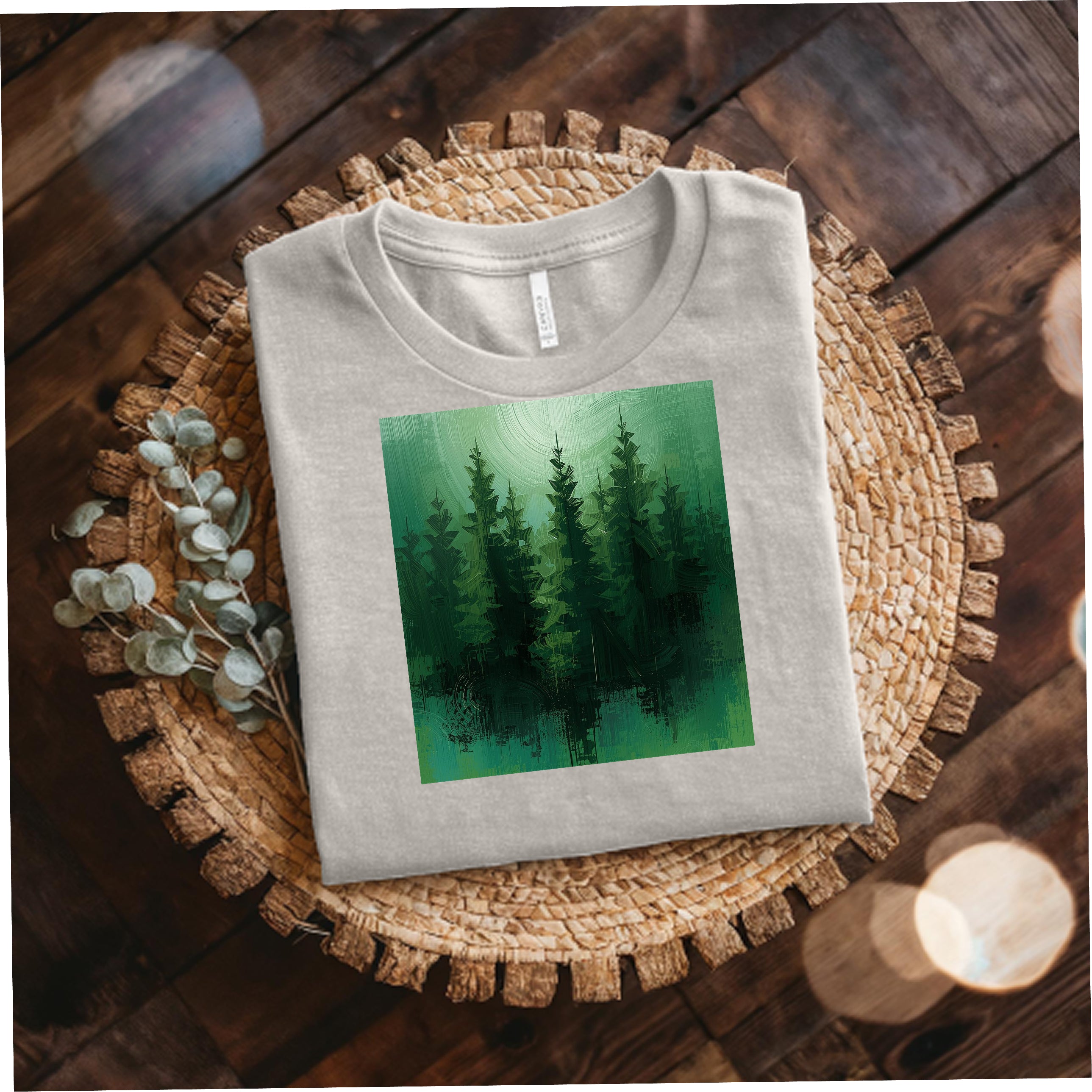 Forest Silhouette T‑Shirt — Green Pine Tree Nature Tee Bella Canvas 3001