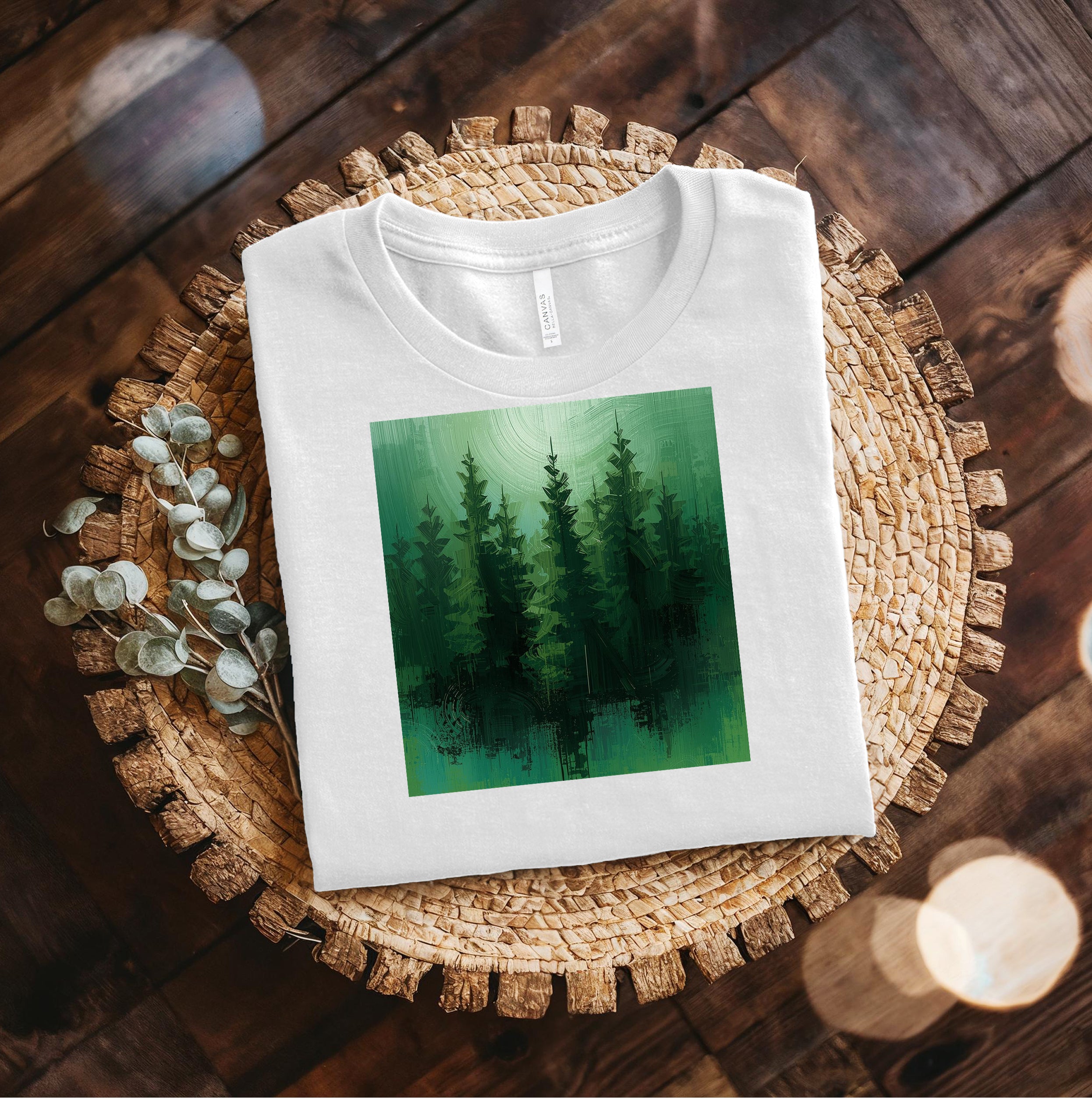 Forest Silhouette T‑Shirt — Green Pine Tree Nature Tee Bella Canvas 3001