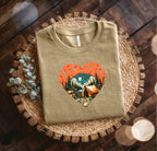 Adventure Heart Camping Tee — Retro Nature Campfire Graphic Shirt Bella + Canvas 3001