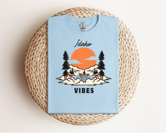 Idaho Vibes T-Shirt — Sunset Mountain Lake Graphic Tee Gildan 64000