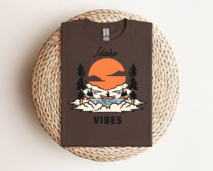 Idaho Vibes T-Shirt — Sunset Mountain Lake Graphic Tee Gildan 64000