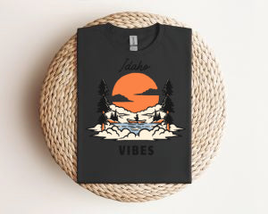Idaho Vibes T-Shirt — Sunset Mountain Lake Graphic Tee Gildan 64000
