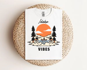 Idaho Vibes T-Shirt — Sunset Mountain Lake Graphic Tee Gildan 64000