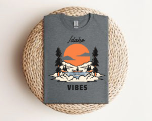 Idaho Vibes T-Shirt — Sunset Mountain Lake Graphic Tee Gildan 64000