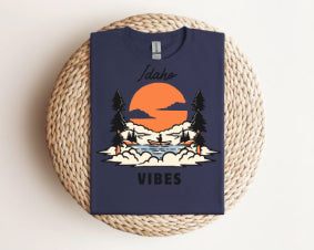 Idaho Vibes T-Shirt — Sunset Mountain Lake Graphic Tee Gildan 64000