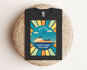 Beach Vibes T-Shirt — "Just Add Water" Surf Sunset Graphic Tee Wave Runnner, Gildan 64000