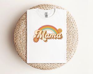 Mama Rainbow T-Shirt — Retro Floral Mom Tee Gildan 64000