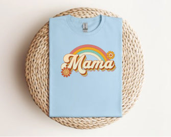 Mama Rainbow T-Shirt — Retro Floral Mom Tee Gildan 64000