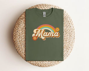 Mama Rainbow T-Shirt — Retro Floral Mom Tee Gildan 64000