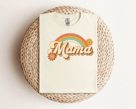Mama Rainbow T-Shirt — Retro Floral Mom Tee Gildan 64000