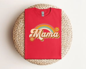 Mama Rainbow T-Shirt — Retro Floral Mom Tee Gildan 64000