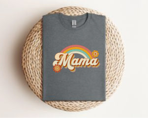 Mama Rainbow T-Shirt — Retro Floral Mom Tee Gildan 64000