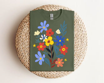Floral Bouquet Tee — Colorful Wildflower Graphic T-Shirt Gildan 64000