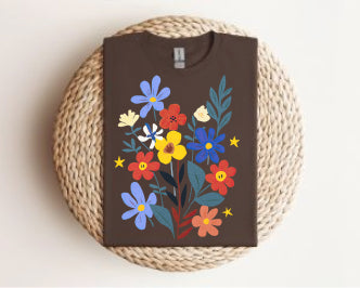 Floral Bouquet Tee — Colorful Wildflower Graphic T-Shirt Gildan 64000