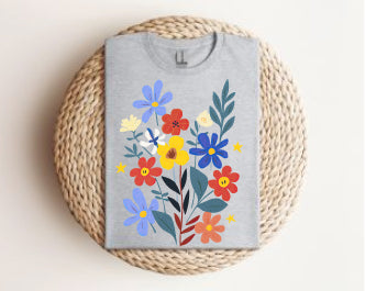 Floral Bouquet Tee — Colorful Wildflower Graphic T-Shirt Gildan 64000