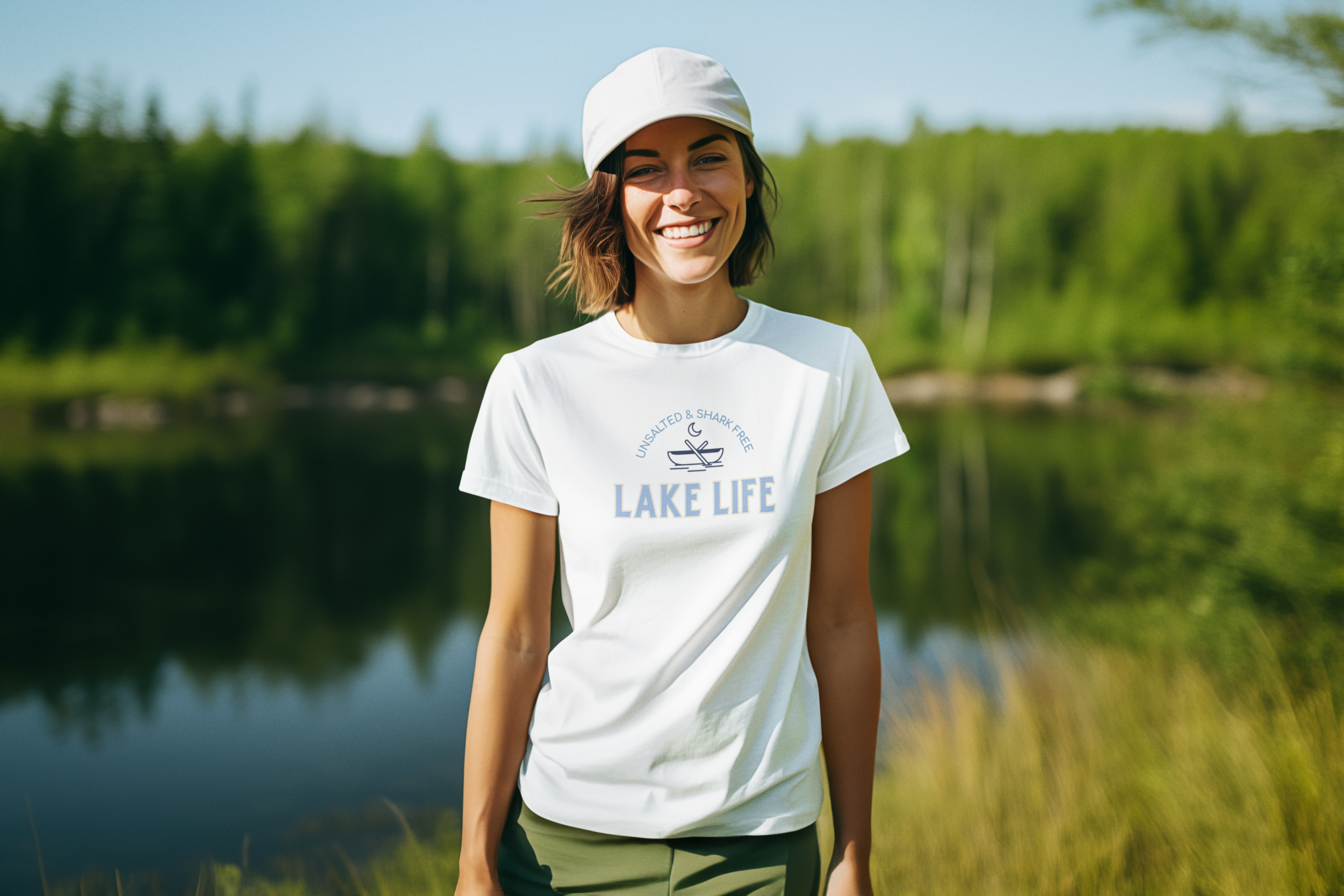 Lake Life T-Shirt — 'Unsalted & Shark Free' Canoe Graphic Comfort Colors 1717