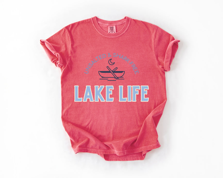 Lake Life T-Shirt — 'Unsalted & Shark Free' Canoe Graphic Comfort Colors 1717