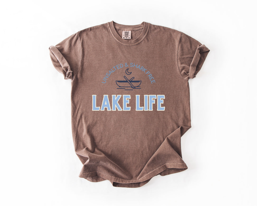 Lake Life T-Shirt — 'Unsalted & Shark Free' Canoe Graphic Comfort Colors 1717