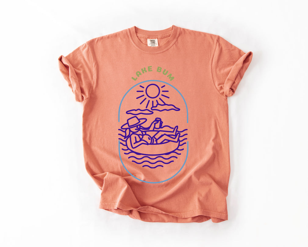 Lake Bum T-Shirt — Retro Canoe & Sun Graphic Tee Comfort Colors 1717