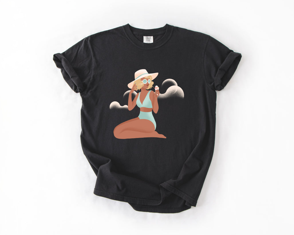 Beach Babe T‑Shirt — Sunhat & Sunglasses Girl Graphic Tee Comfort Colors 1717