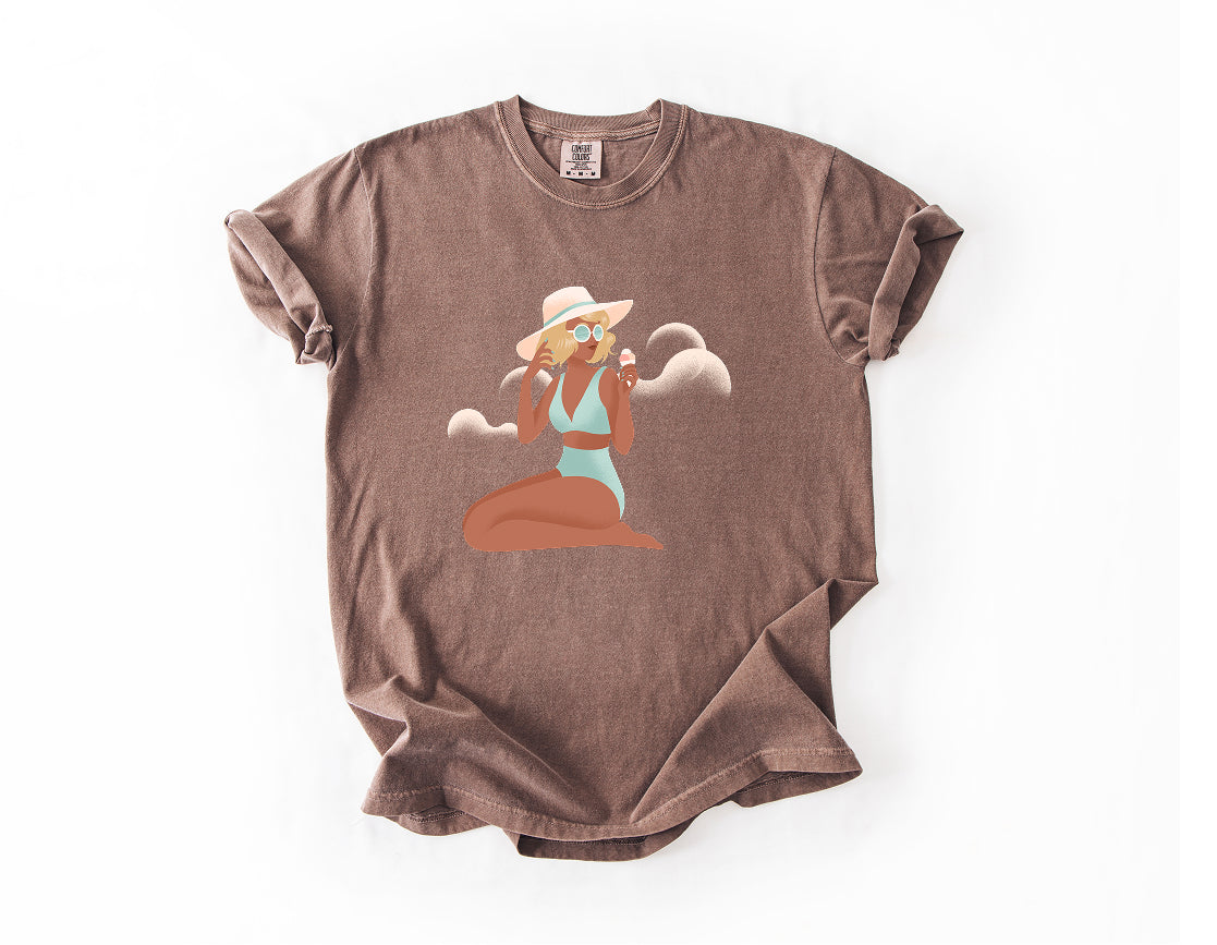 Beach Babe T‑Shirt — Sunhat & Sunglasses Girl Graphic Tee Comfort Colors 1717