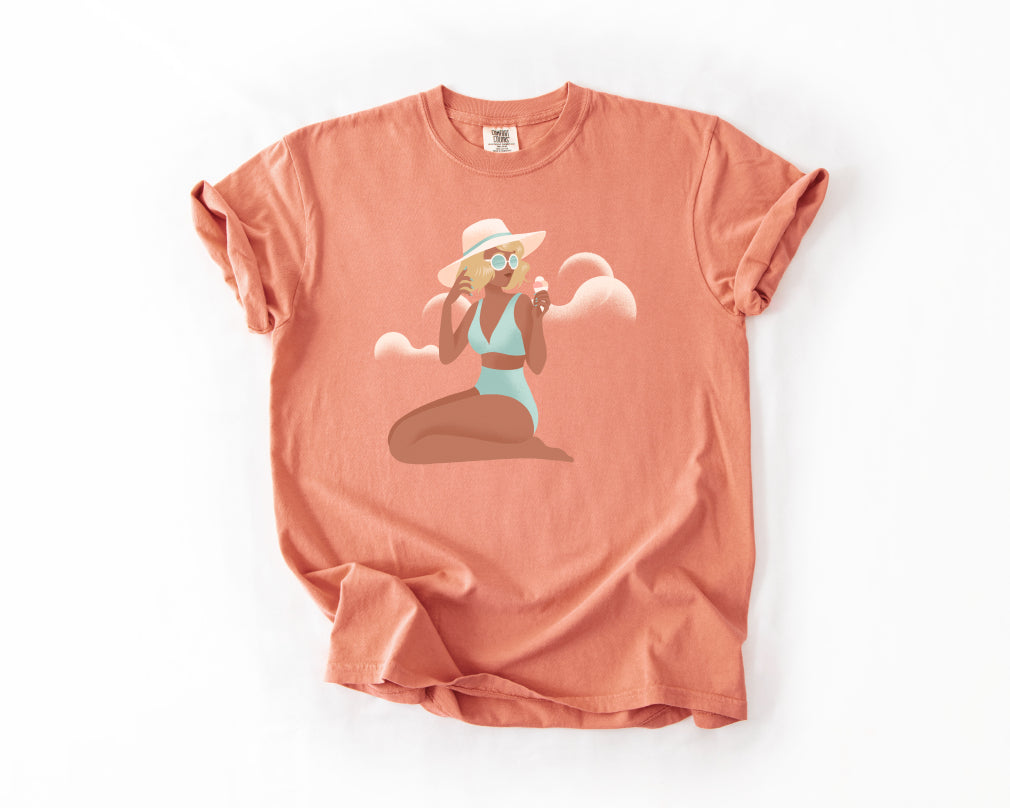 Beach Babe T‑Shirt — Sunhat & Sunglasses Girl Graphic Tee Comfort Colors 1717