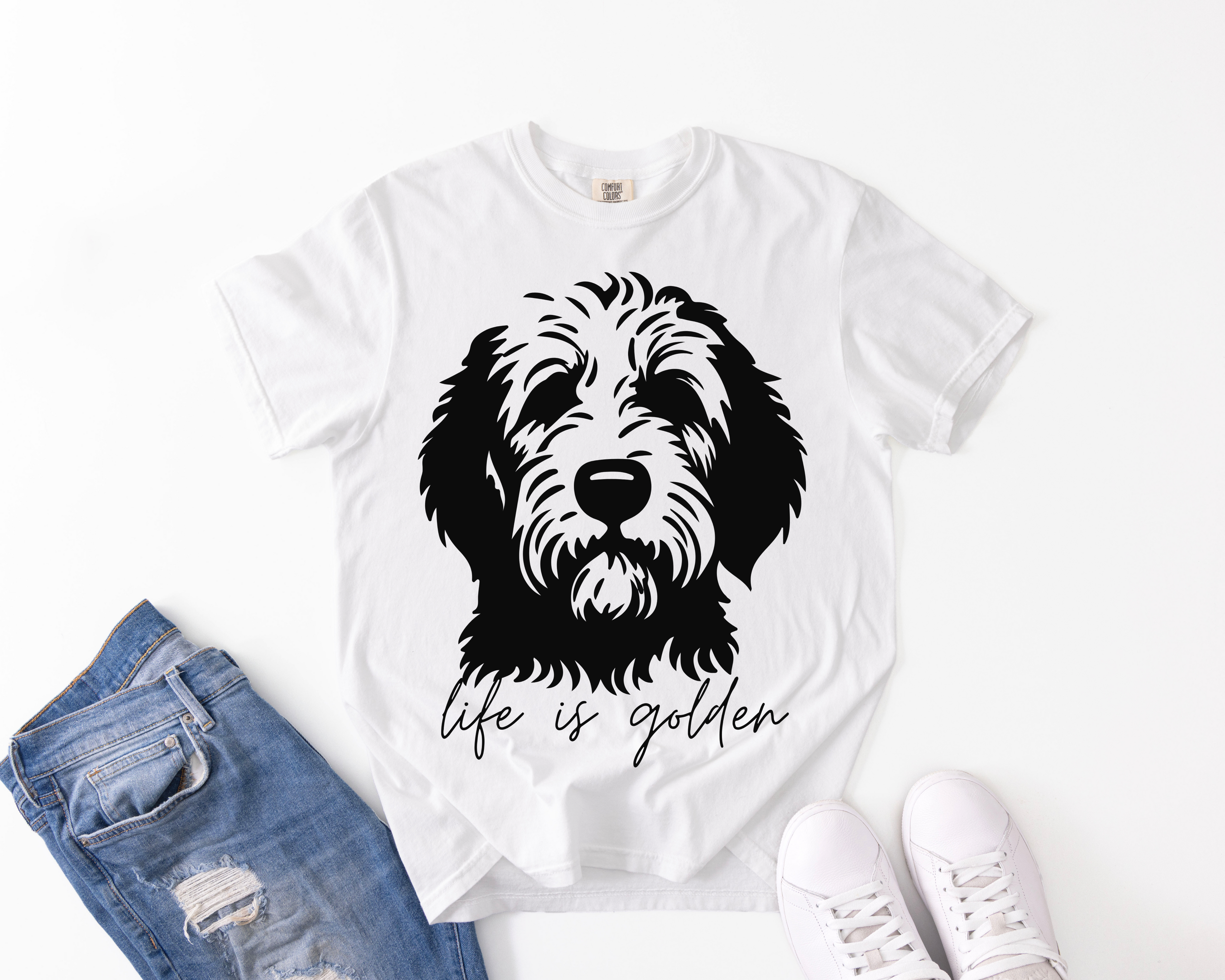Dog Portrait T-Shirt — "Life is Golden" Goldendoodle- Minimalist-Comfort Colors 1717