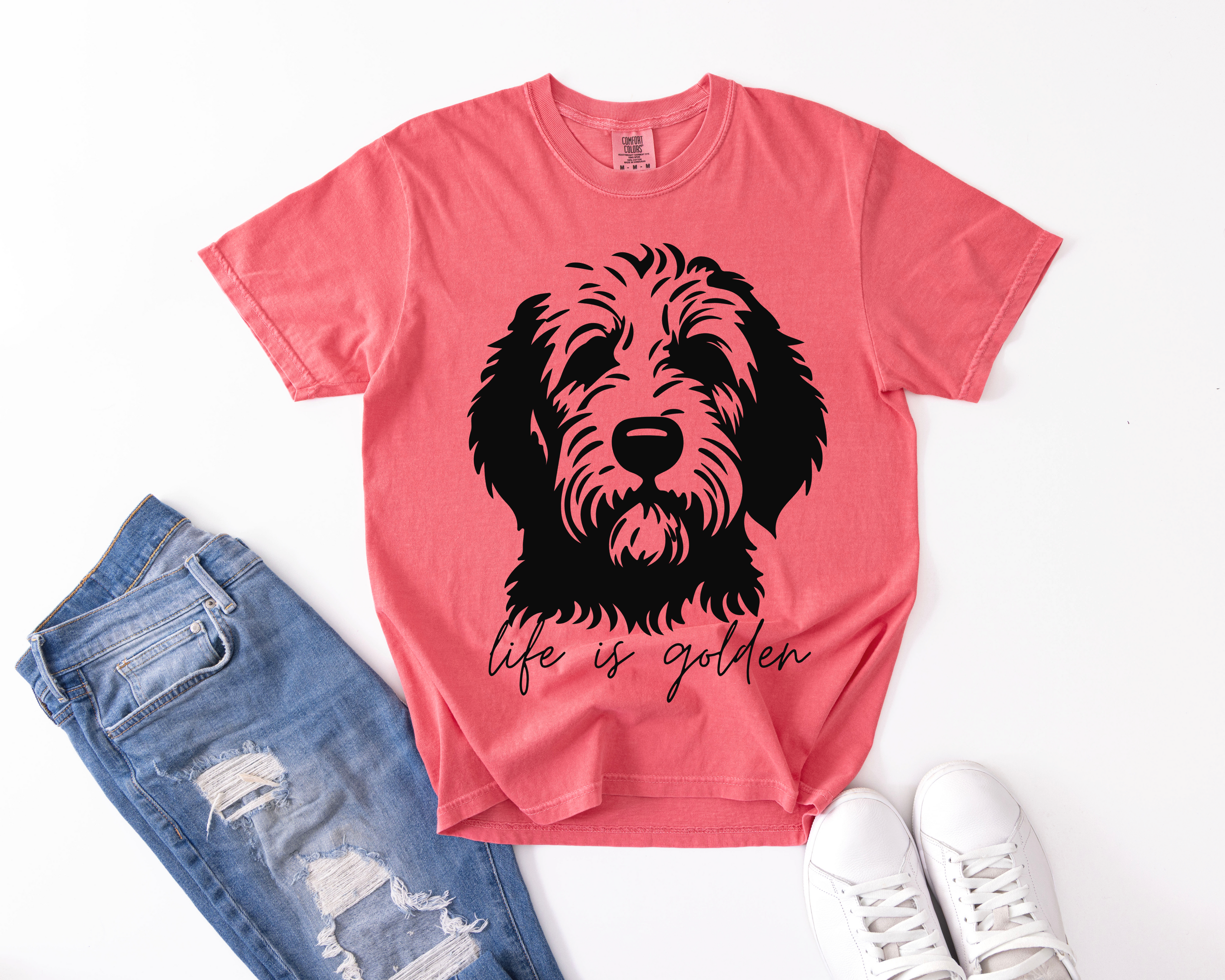 Dog Portrait T-Shirt — "Life is Golden" Goldendoodle- Minimalist-Comfort Colors 1717