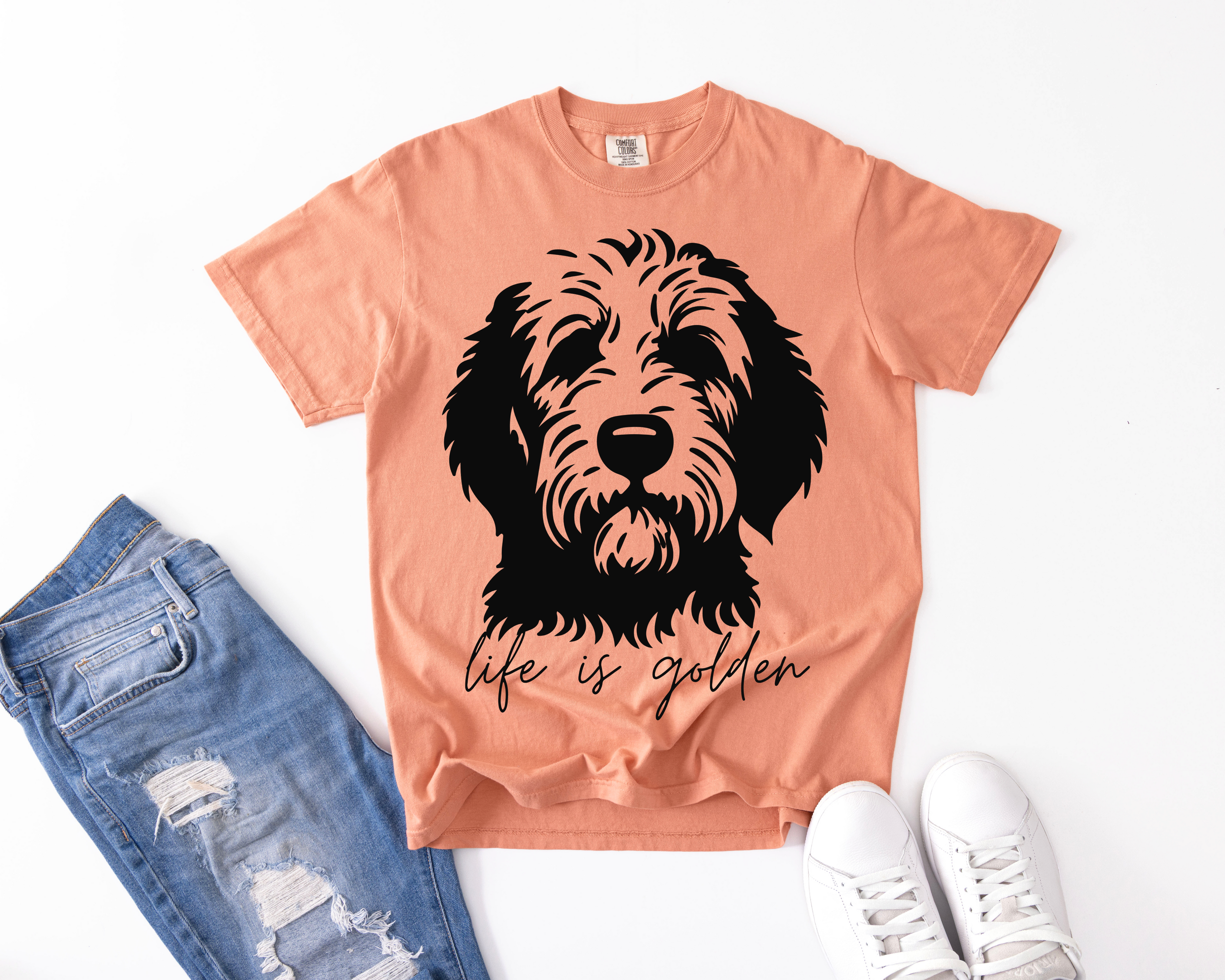 Dog Portrait T-Shirt — "Life is Golden" Goldendoodle- Minimalist-Comfort Colors 1717