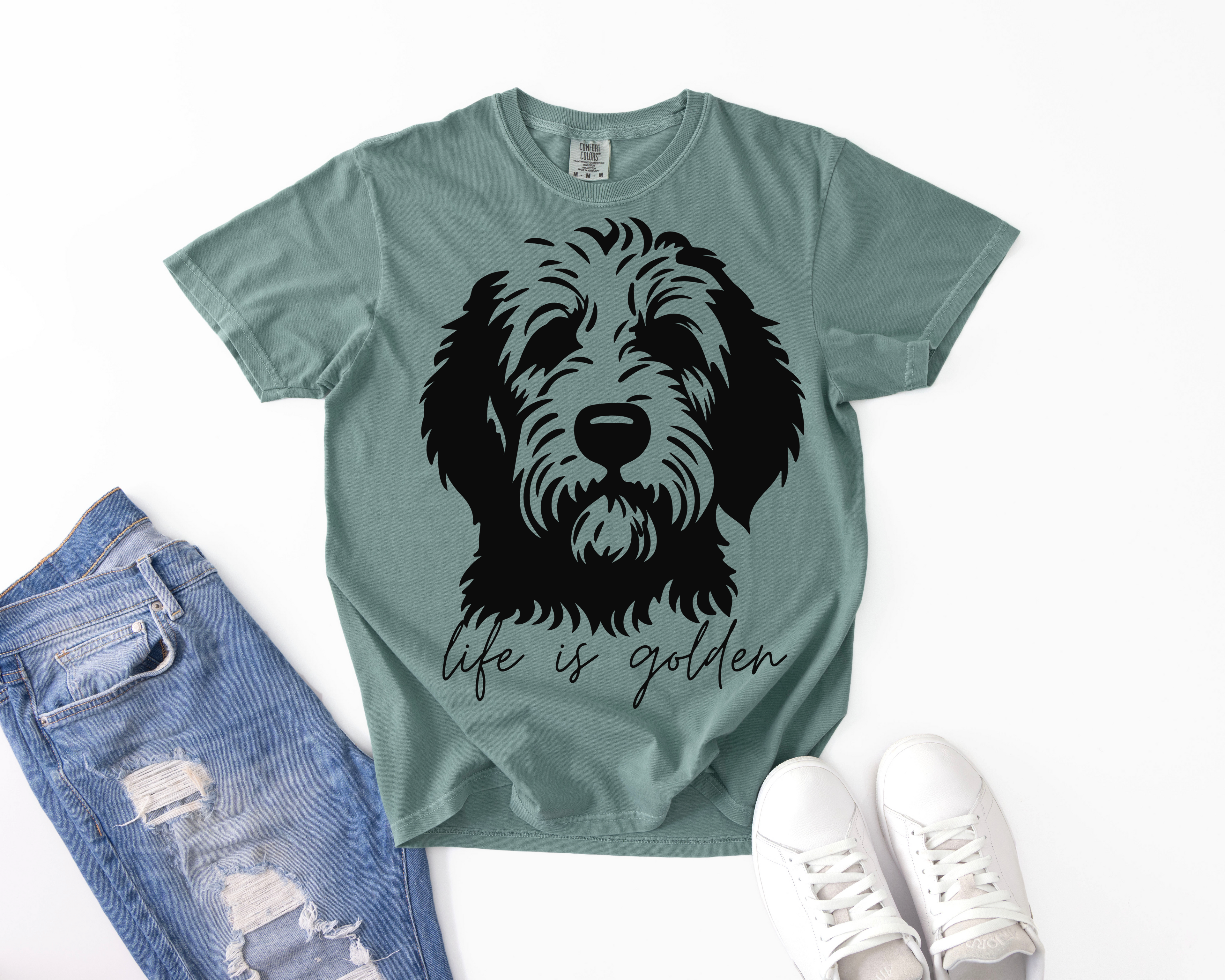 Dog Portrait T-Shirt — "Life is Golden" Goldendoodle- Minimalist-Comfort Colors 1717