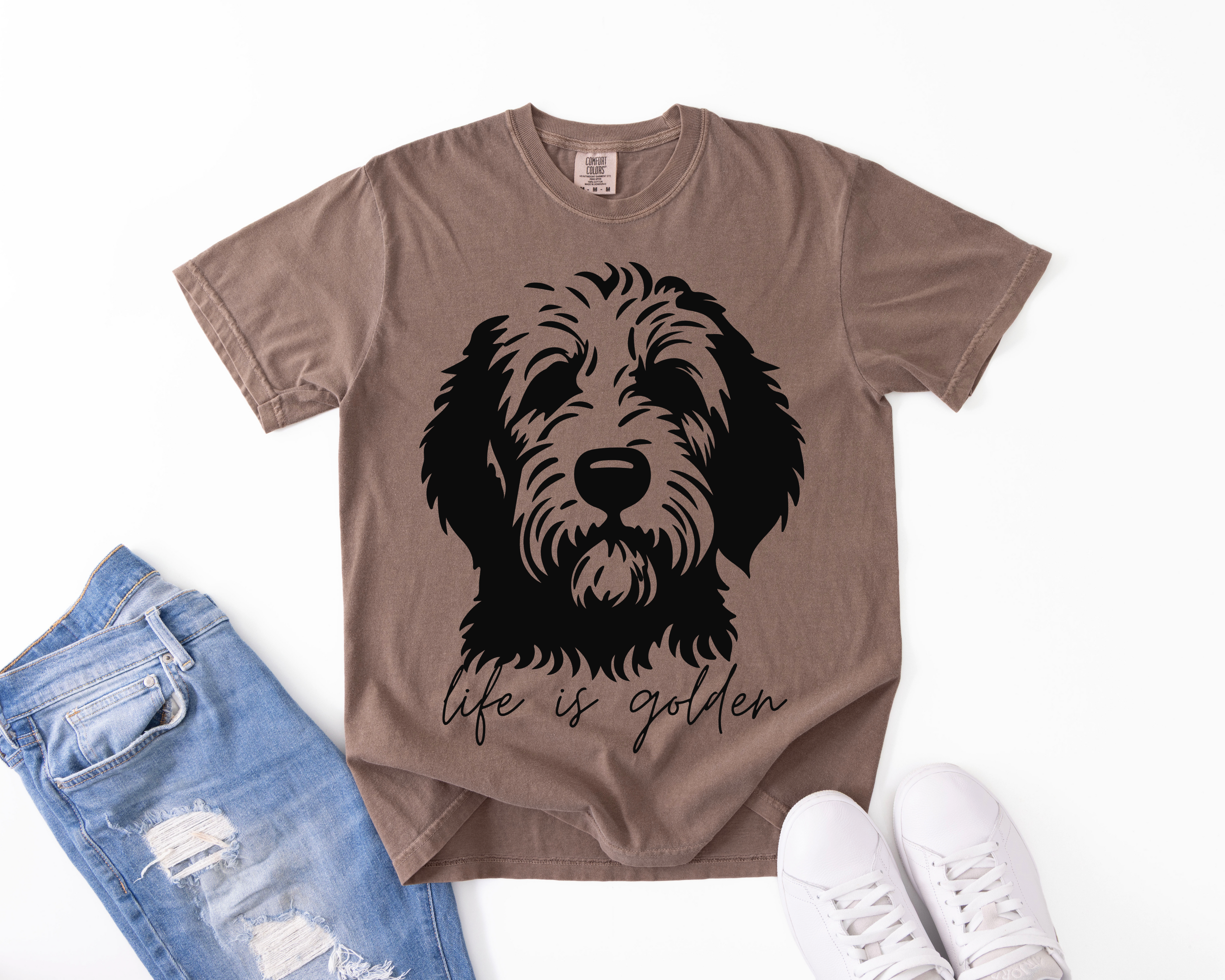 Dog Portrait T-Shirt — "Life is Golden" Goldendoodle- Minimalist-Comfort Colors 1717